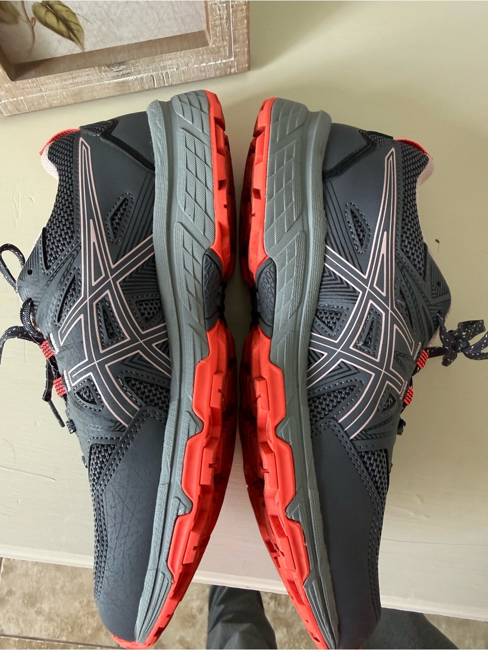 Asics Dark Gray and Coral Pink Trail Running Sneakers - Picture 12 of 13